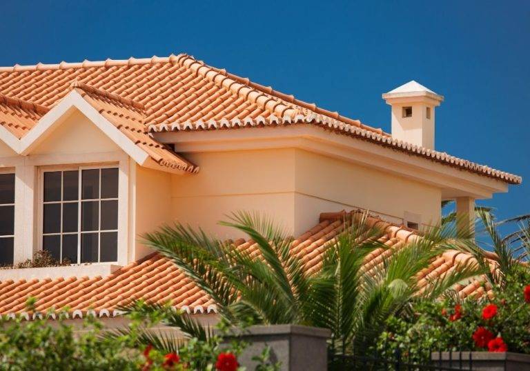 orange tiled roof with trees